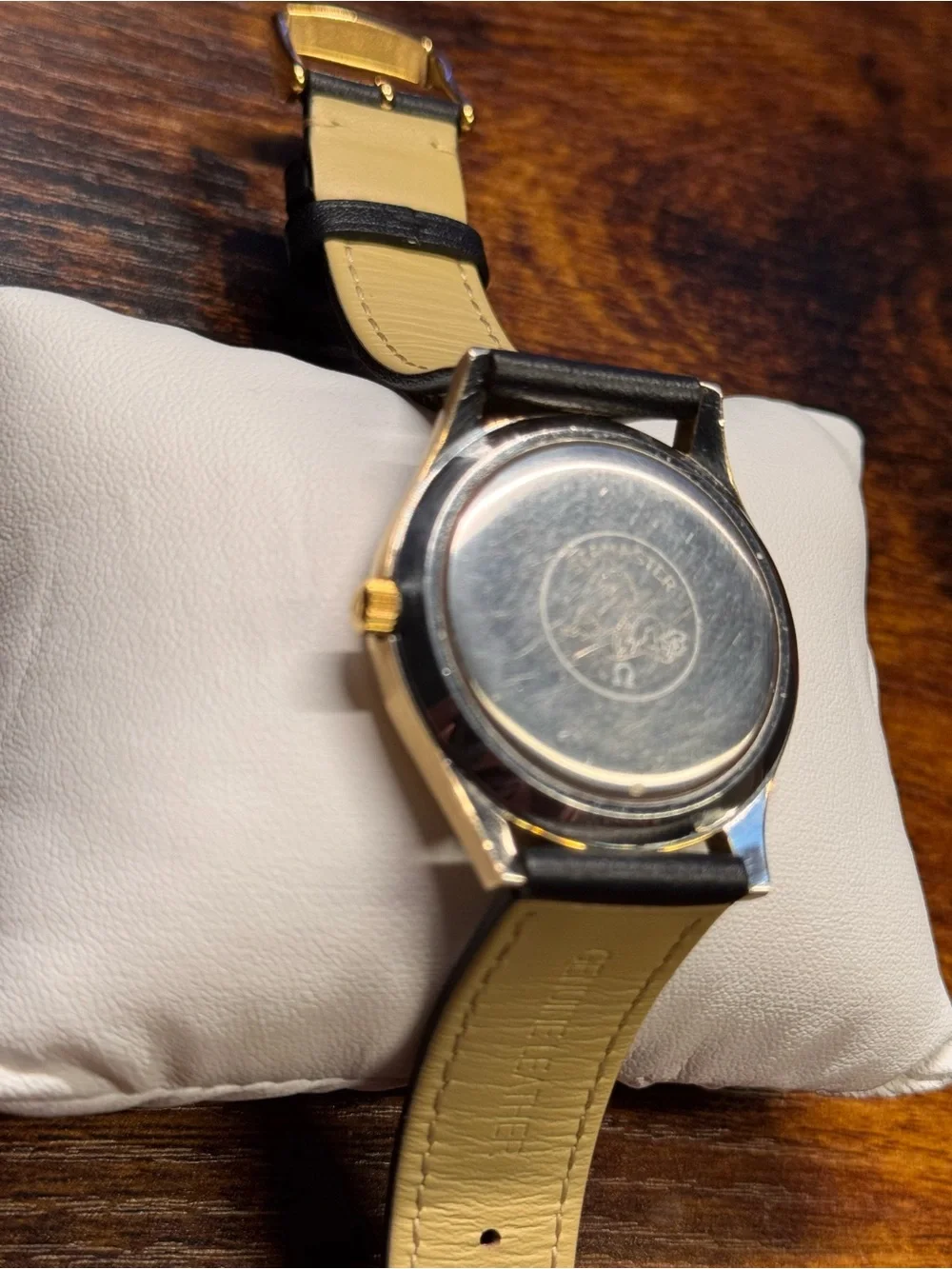Omega Gold Dial Automatic Watch with Black Leather Strap